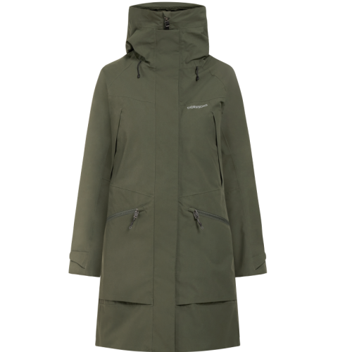Didriksons Ilma outdoor parka til damer i Deep Green – vind- og vandtæt skaljakke